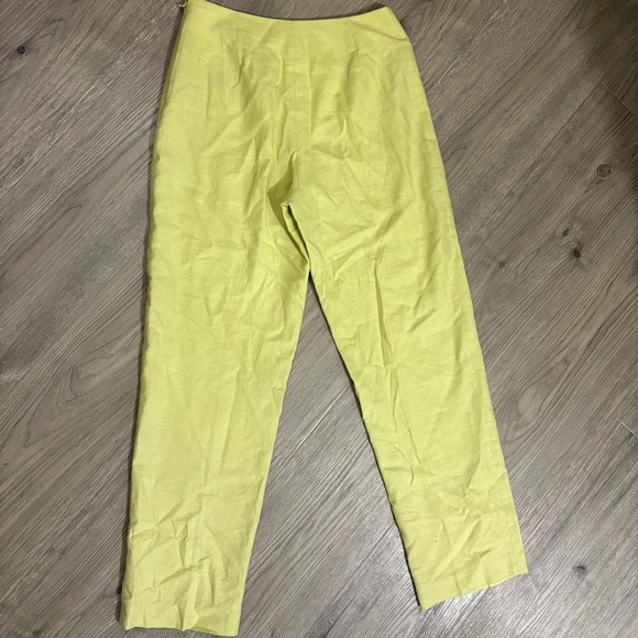 Vtg Liz Claiborne Womens 4P 100% Linen Ankle Pants Line Green Yellow Preppy - Picture 3 of 8